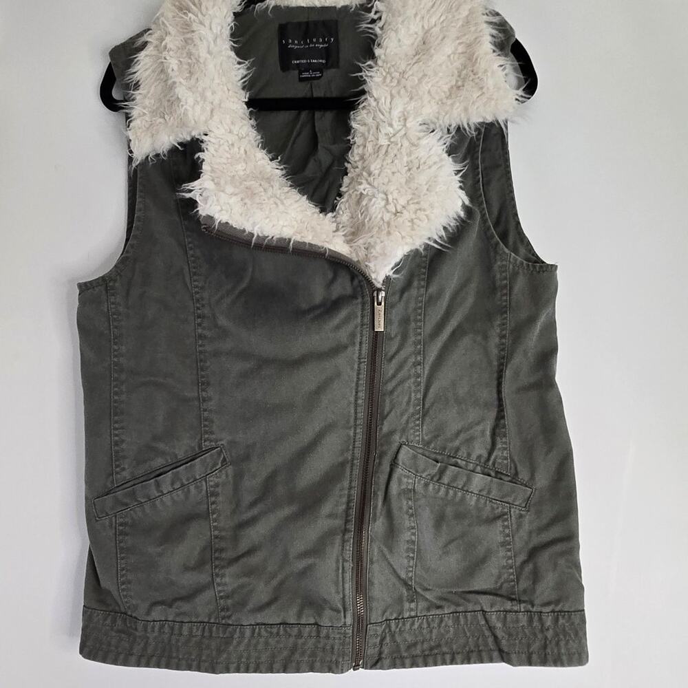 Sanctuary Women’s Green Sherpa-Lined Vest – Cozy Zip Front Vest size L